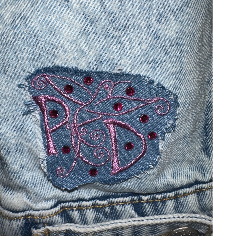 Filigree Heart Hand Painted Mid  Length Denim Jacket - Picture 5 of 7